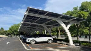 Commercial solar carport installation for large scale parking lot sustainability